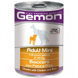 Gemon Dog Mini влажный корм для взрослых собак мелких пород с кусочками курицы и риса в консервах 415 г х 24 шт