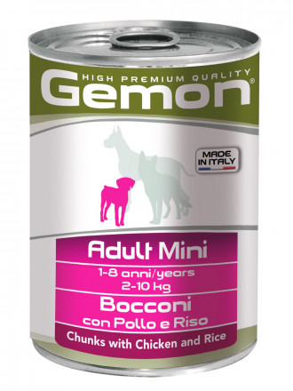 Gemon Dog Mini влажный корм для взрослых собак мелких пород с кусочками курицы и риса в консервах 415 г х 24 шт