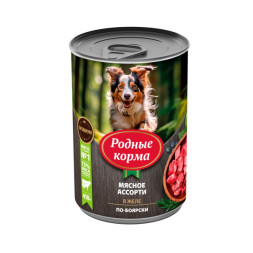 Родные Корма влажный корм для взрослых собак, с мясным ассорти, в желе по-боярски, в консервах - 410 г х 6 шт