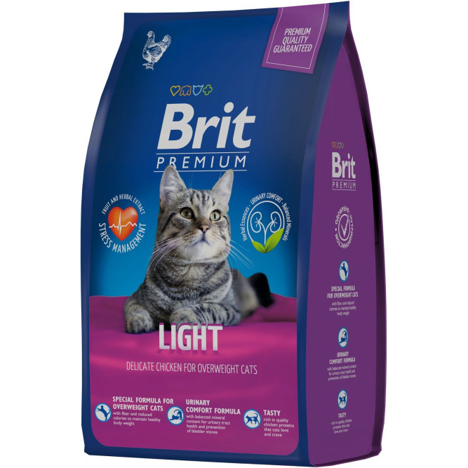 Брит Премиум Cat Light сухой корм для кошек с избыточным весом с курицей - 800 г