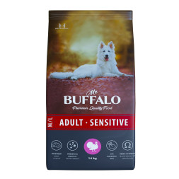 Mr.Buffalo Adult M/L Sensitive полнорационный сухой корм для взрослых собак всех пород с чувствительным пищеварением, с индейкой - 14 кг