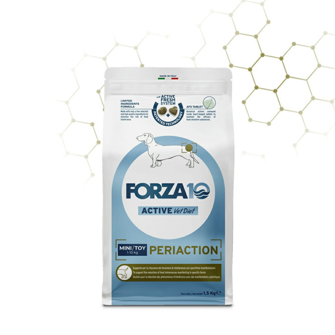 Forza10 Active Vet Diet Periaction Mini/Toy сухой корм для собак мелких пород при воспалении параанальных желез, вызванном пищевой аллергией и непереносимостью - 1,5 кг
