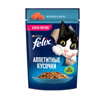Felix Аппетитные кусочки влажный корм для взрослых кошек с форелью, в паучах - 75 г х 26 шт