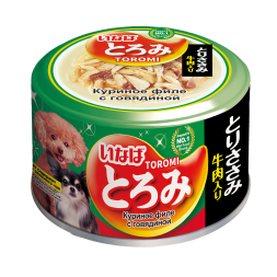 Inaba Toromi консервы для взрослых собак с куриным филе и говядиной, в бульоне - 80 г х 24 шт