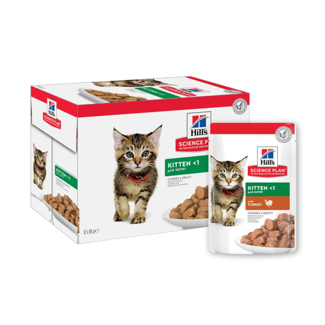 Влажный корм Hills Science Plan для котят для здорового роста и развития, пауч с индейкой в соусе, 85 г х 12 шт