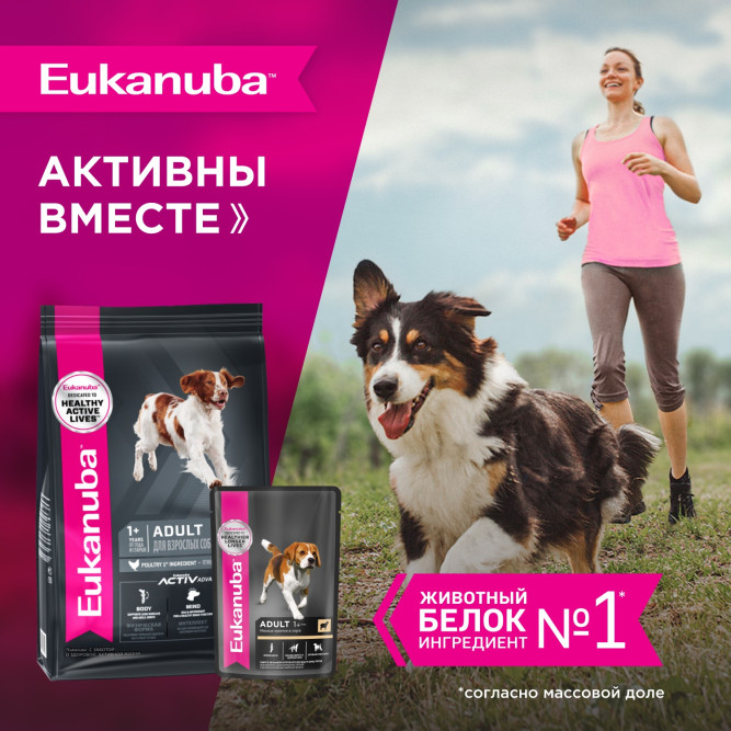 Eukanuba Adult Dog консервированный корм для взрослых собак всех пород старше 1 года с ягненком в соусе, в паучах - 100 г х 24 шт