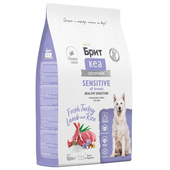 Брит Кеа Dog Adult Sensitive Healthy Digestion сухой корм для собак всех пород с чувствительным пищеварением, с индейкой и ягненком - 12 кг