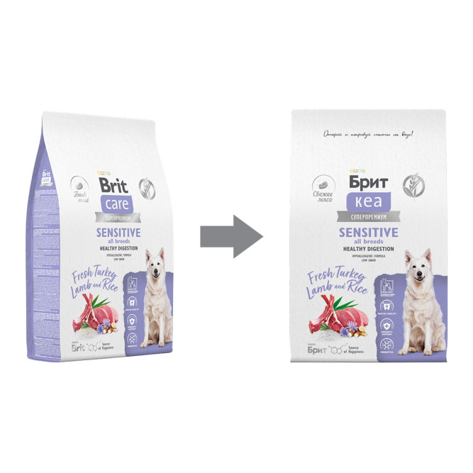Брит Кеа Dog Adult Sensitive Healthy Digestion сухой корм для собак всех пород с чувствительным пищеварением, с индейкой и ягненком - 12 кг