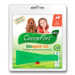 GreenFort NEO Биокапли для собак 10-25 кг от клещей, блох, вшей, власоедов, комаров, слепней 1,5 мл