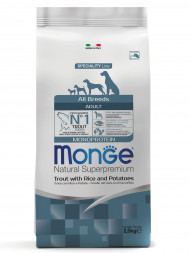 Monge Dog Monoprotein сухой корм для взрослых собак всех пород с форелью, рисом и картофелем 2,5 кг