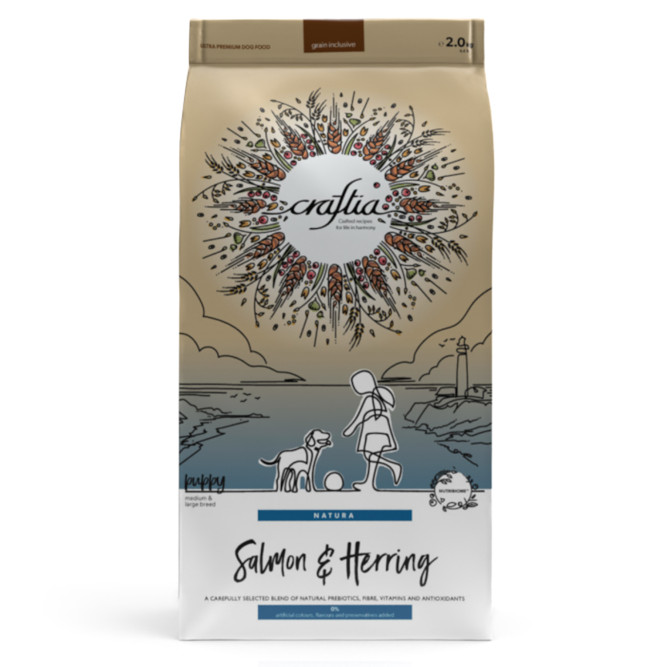 Craftia Natura сухой корм для щенков средних и крупных пород с лососем и сельдью - 640 г