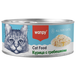 Wanpy Cat влажный корм для взрослых кошек с кусочками курицы и гребешка, в консервах - 95 г х 24 шт