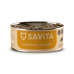 Savita влажный корм для взрослых кошек и котят, цыпленок нежный, в консервах - 100 г x 12 шт