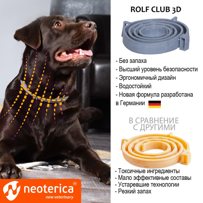 Rolf Club 3D Ошейник для средних собак от клещей, блох, вшей, власоедов 65 см