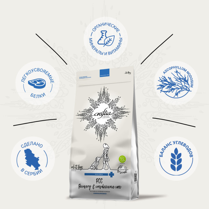 Craftia Galena Dog Recovery &amp; Convalescence Care сухой диетический корм для взрослых собак поддержка в период восстановления и реабилитации - 2 кг