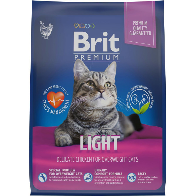 Брит Премиум Cat Light сухой корм для кошек с избыточным весом с курицей - 2 кг