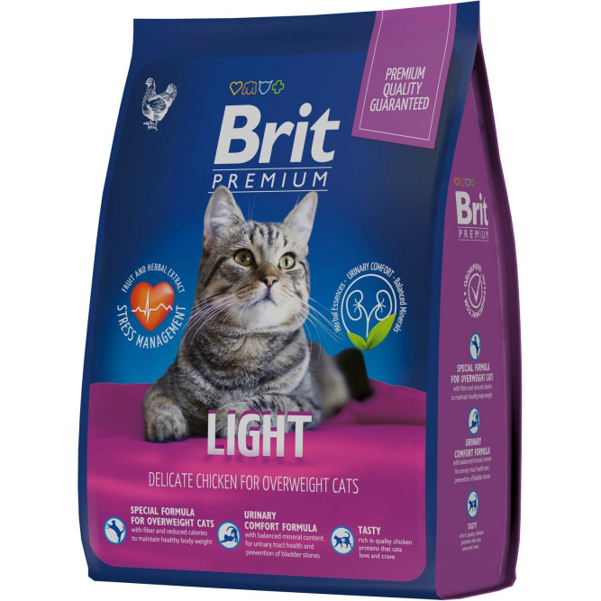 Брит Премиум Cat Light сухой корм для кошек с избыточным весом с курицей - 2 кг