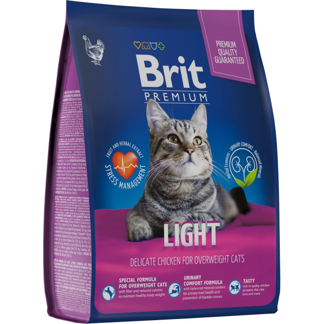 Брит Премиум Cat Light сухой корм для кошек с избыточным весом с курицей - 2 кг