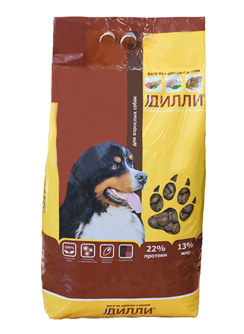 Дилли сухой корм для взрослых собак рагу из курицы с рисом - 14 кг