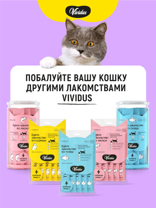 Vividus крем-лакомство для кошек и котят с лососем, стики - 18 шт