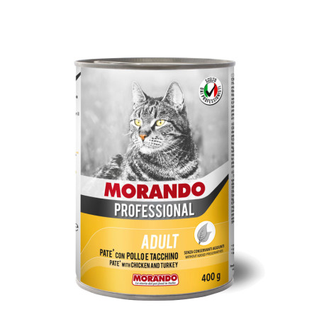 Morando Professional консервированный корм для кошек паштет с курицей и индейкой, в консервах - 400 г х 24 шт