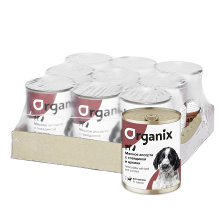 Organix консервы для щенков с мясным ассорти, говядиной и цукини - 400 г x 9 шт