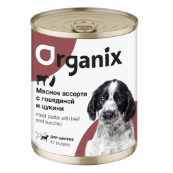 Organix консервы для щенков с мясным ассорти, говядиной и цукини - 400 г x 9 шт
