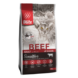 Blitz Sensitive Beef Adult Cats All Breeds сухой корм для взрослых кошек с чувствительным пищеварением, с говядиной - 400 г