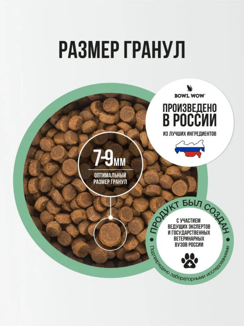 BOWL WOW сухой корм для щенков мелких пород с индейкой, рисом и шпинатом - 2 кг