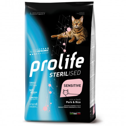 Prolife Sterilised Sensitive сухой корм для кошек кастрированных и стерилизованных с свининой и рисом - 400 г