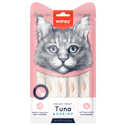 Wanpy Cat лакомство для кошек нежное пюре из тунца и креветок - 14 г х 25 шт