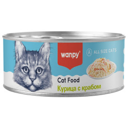 Wanpy Cat влажный корм для взрослых кошек с кусочками курицы и краба, в консервах - 95 г х 24 шт
