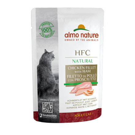Almo Nature HFC Natural Chicken Fillet with Ham паучи для взрослых кошекс куриным филе и ветчиной - 55 г х 24 шт