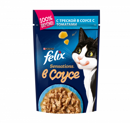 Паучи Felix Sensations в соусе для взрослых кошек с треской - 85 г х 26 шт