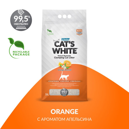 Cat&#039;s White Orange наполнитель комкующийся для кошачьего туалета с ароматом апельсина - 5 л