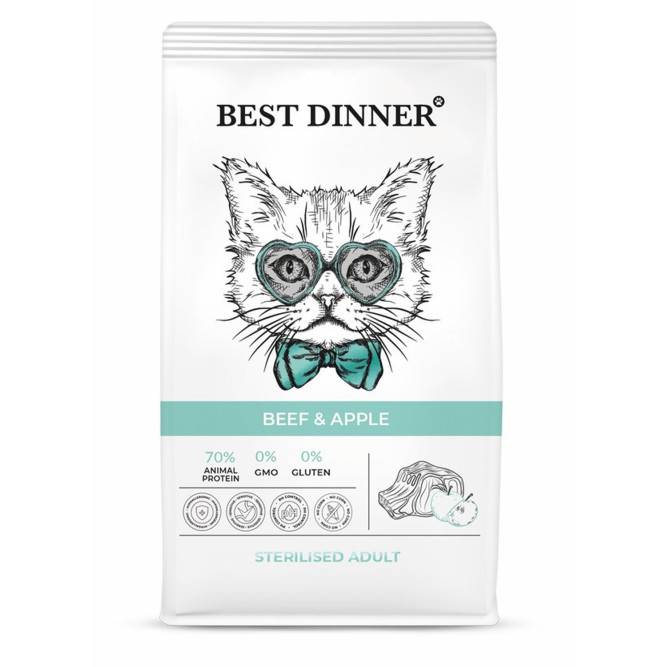 Best Dinner Adult Sterilised Beef &amp; Apple сухой корм для взрослых стерилизованных кошек с говядиной и яблоком - 10 кг