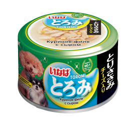 Inaba Toromi консервы для взрослых собак с куриным филе и сыром, в бульоне - 80 г х 24 шт