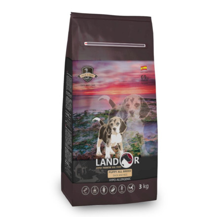 Landor Puppy сухой корм для щенков всех пород от 1 до 18 месяцев, с уткой и рисом - 15 кг