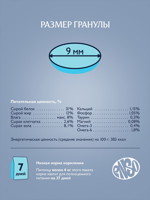 ENSO Cat Formula Sterilized сухой корм для взрослых стерилизованных кошек со свежей белой рыбой и добавлением клюквы - 350 г