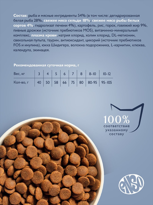 ENSO Cat Formula Sterilized сухой корм для взрослых стерилизованных кошек со свежей белой рыбой и добавлением клюквы - 350 г