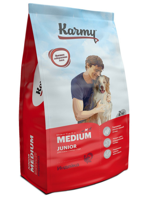 Karmy Medium Junior сухой корм для щенков средних пород с индейкой - 2 кг