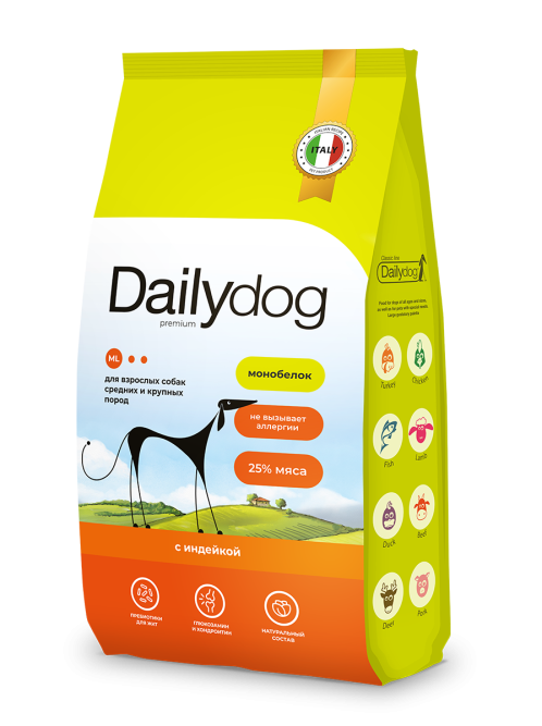 Dailydog сухой корм для взрослых собак средних и крупных пород, с индейкой - 1,5 кг