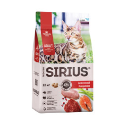 Sirius сухой корм для взрослых кошек, мясной рацион - 12 кг