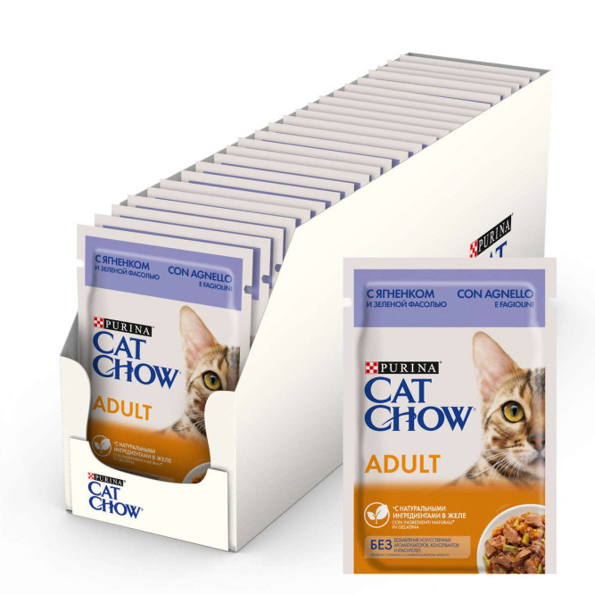 Purina Cat Chow Adult паучи для взрослых кошек с ягненком и зеленой фасолью - 85 г х 26 шт