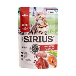 Sirius влажный корм для взрослых кошек, мясной рацион в соусе, в паучах - 85 г х 24 шт