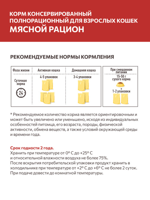 Sirius влажный корм для взрослых кошек, мясной рацион в соусе, в паучах - 85 г х 24 шт