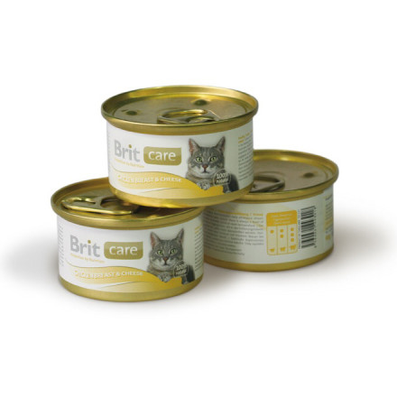 Консервы Brit Care Chicken Breast &amp; Cheese для кошек с куриной грудкой и сыром - 80 гр х 48 шт
