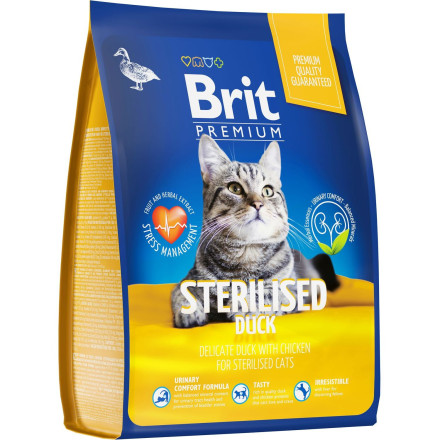 Brit Premium Cat Sterilised сухой корм для взрослых стерилизованных кошек с уткой и курицей - 2 кг