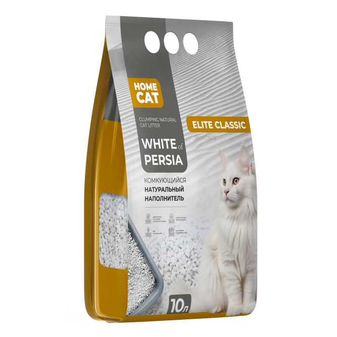HOMECAT White Of Persia Elite Classic комкующийся натуральный наполнитель для кошачьих туалетов из белой бентонитовой глины - 10 л