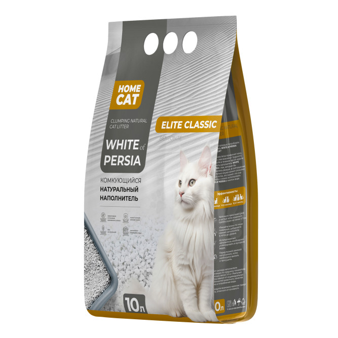 HOMECAT White Of Persia Elite Classic комкующийся натуральный наполнитель для кошачьих туалетов из белой бентонитовой глины - 10 л